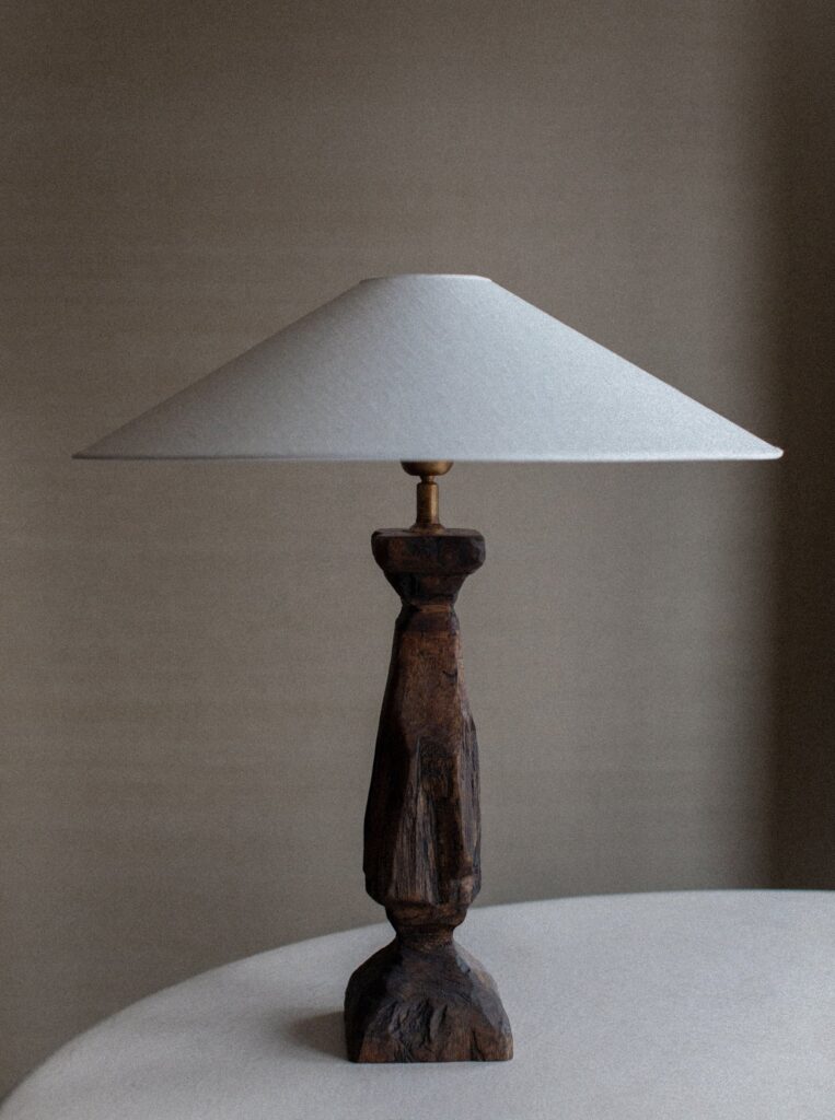Hand-Carved Wooden Table Lamp