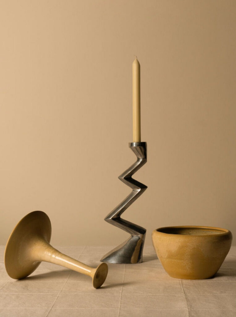 Tall Zigzag Brass Candle Holder